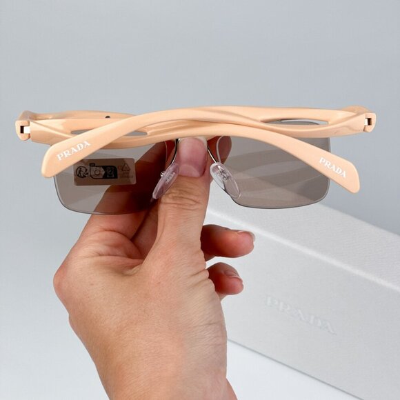Prada PRA15S 18Q4I2 BRAND NEW Sunglasses Peach Light Brown Rectangle Unisex - Picture 4 of 14
